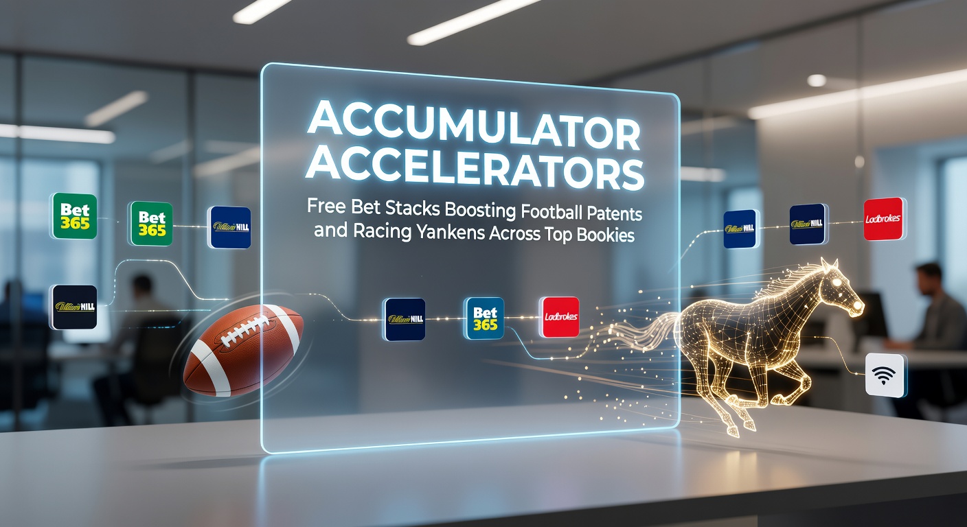 Dynamic graphic showing stacked free bet tokens accelerating a football patent bet combined with a racing Yankee wager across bookmaker platforms