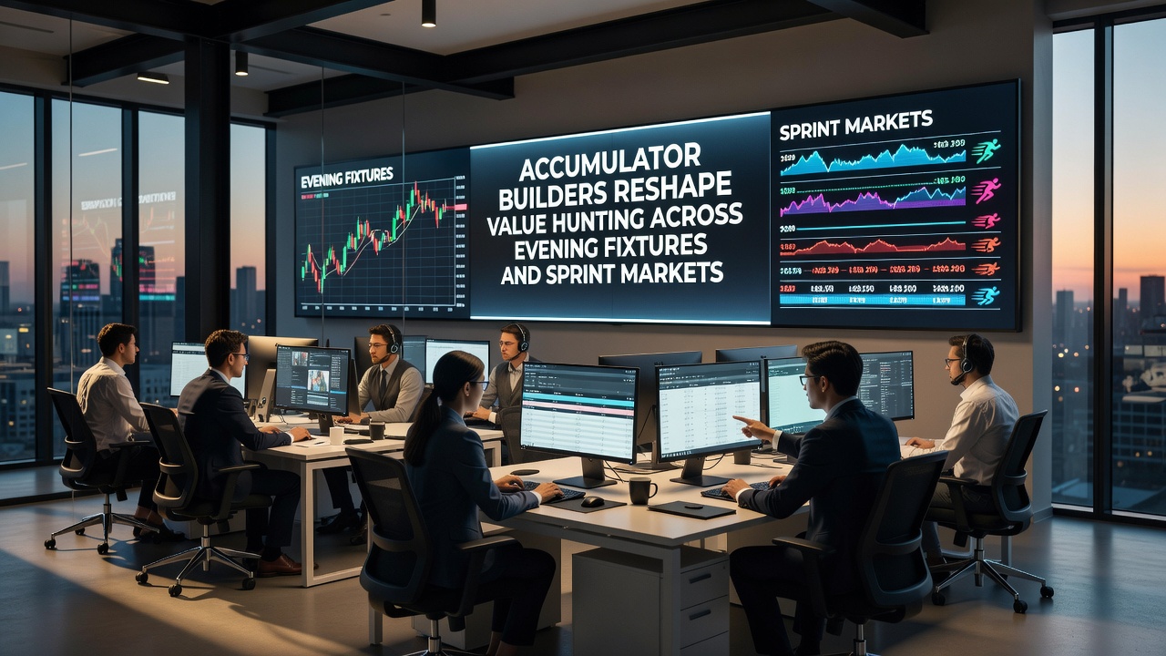Accumulator builders interface displaying evening soccer fixtures and sprint race options with odds comparison tools