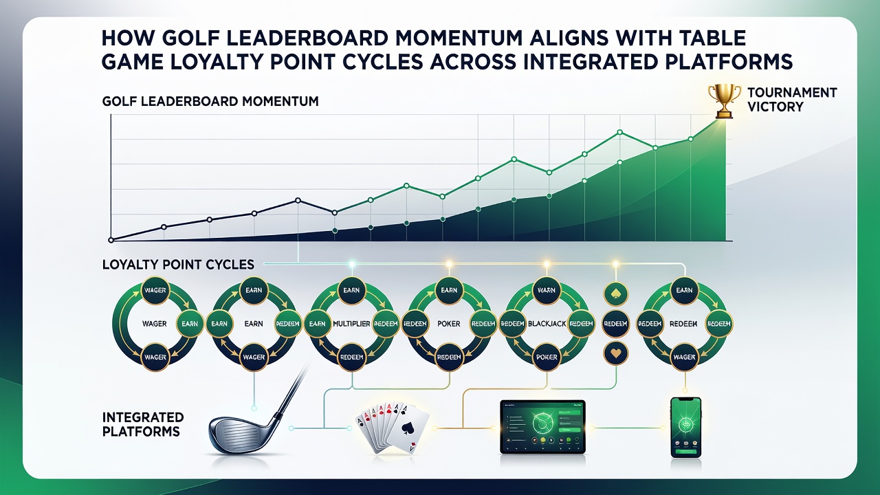 Golf leaderboard display integrated with casino loyalty tracking interface on a unified gaming platform