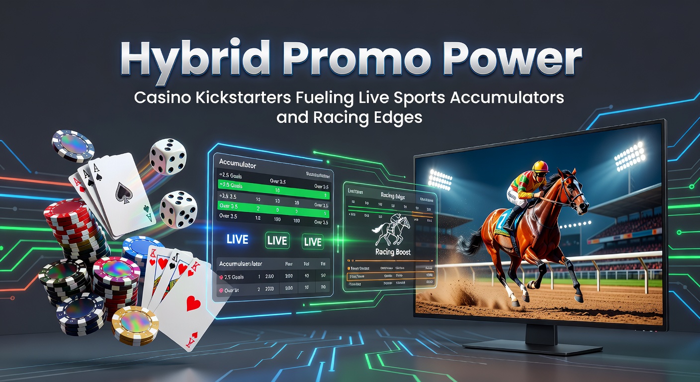 Dynamic graphic showing casino slots transitioning into live sports betting interfaces with accumulator boosts and horse racing odds overlays