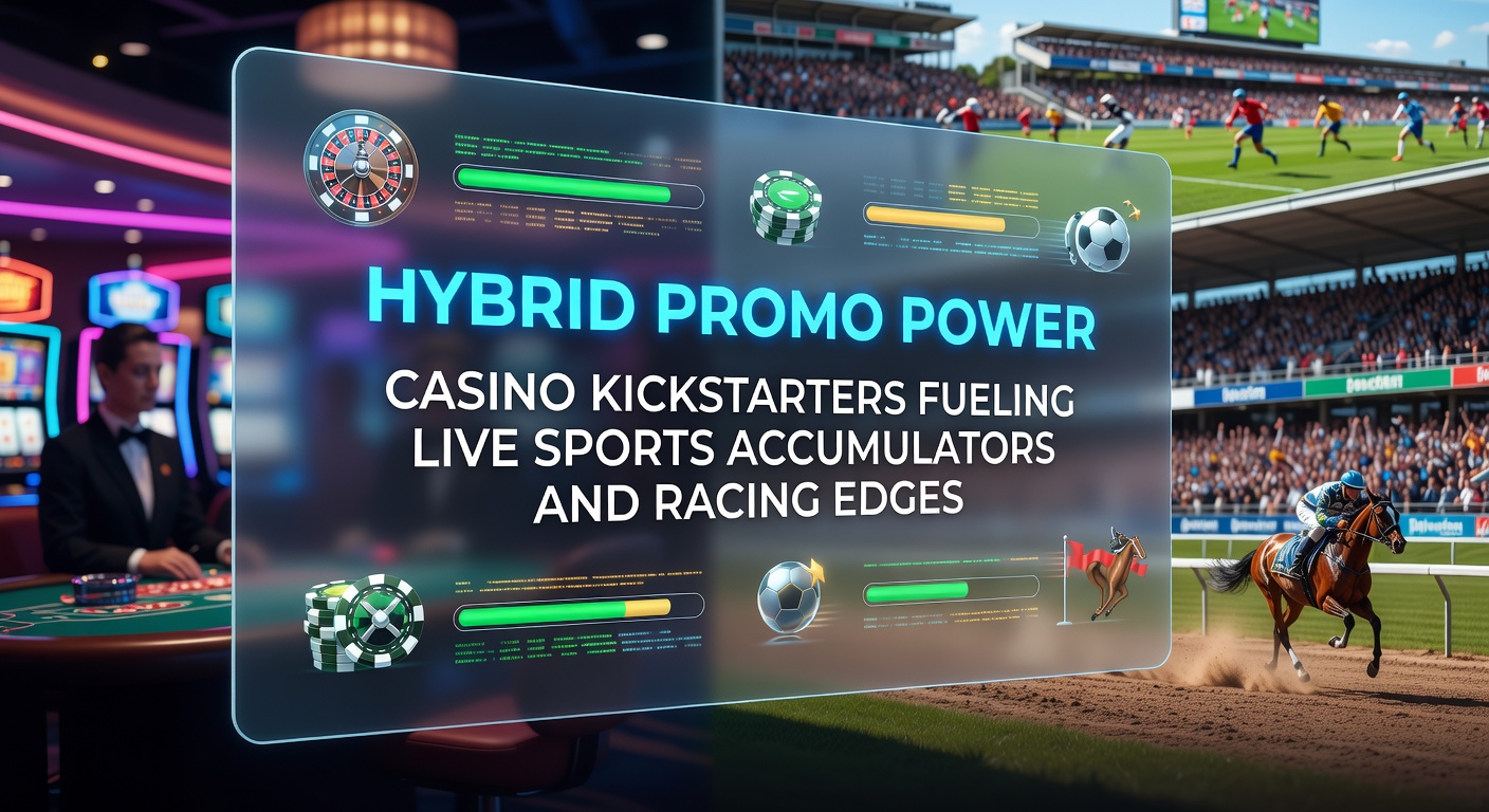 Close-up of a betting app screen displaying a hybrid promo: casino free spins winnings transferred to a live soccer accumulator with boost icon and adjacent horse racing card with enhanced odds