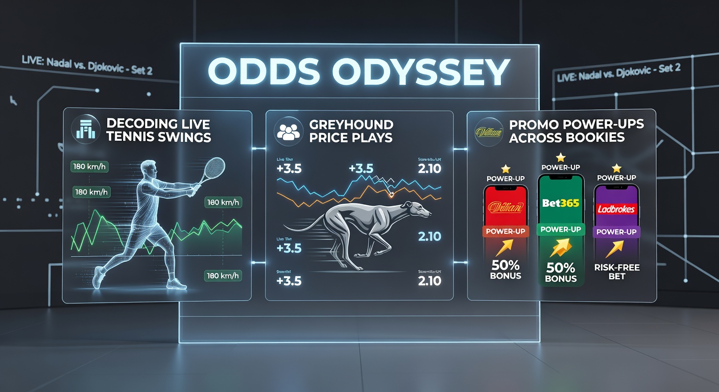 Dynamic live tennis match with odds display overlay showing rapid changes during a rally