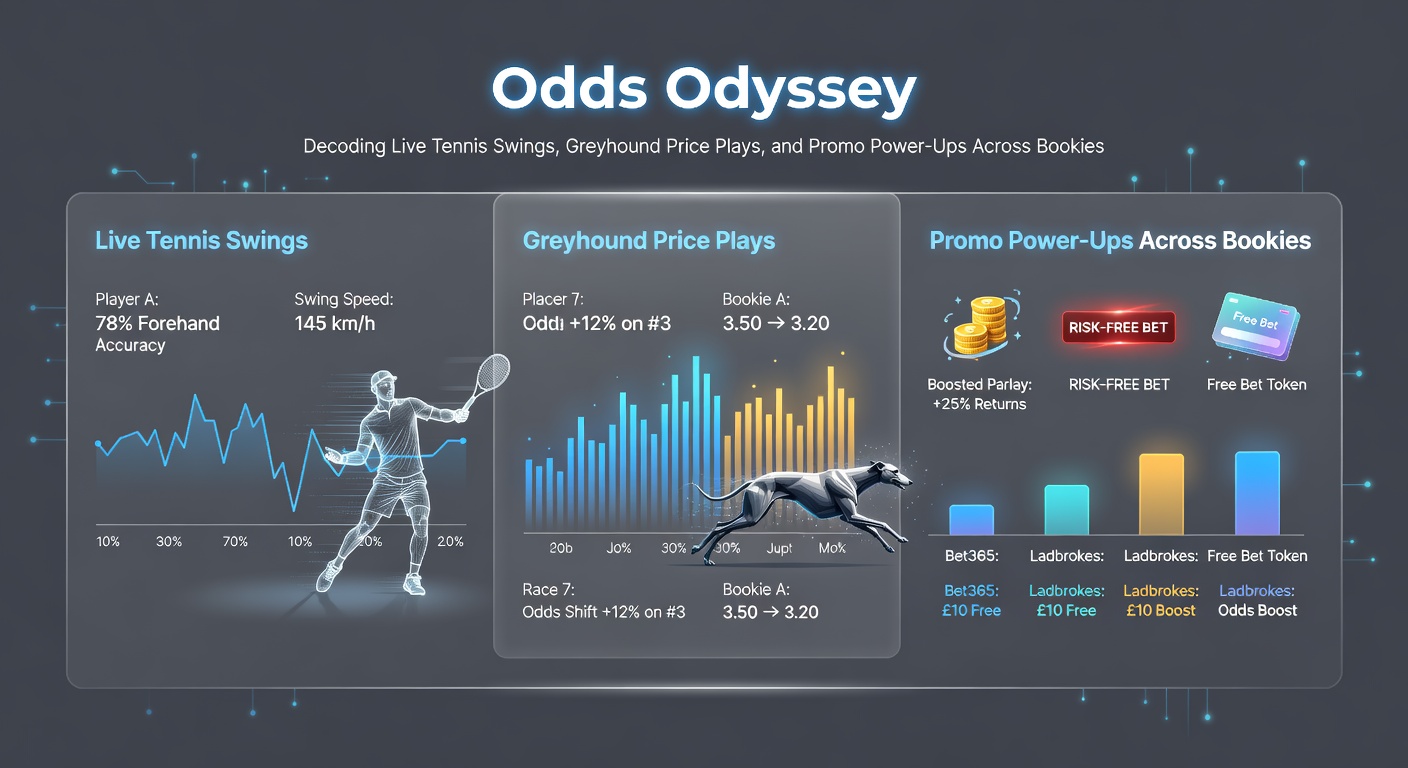 Greyhound race in full sprint at a floodlit track, with odds board highlighting value underdogs