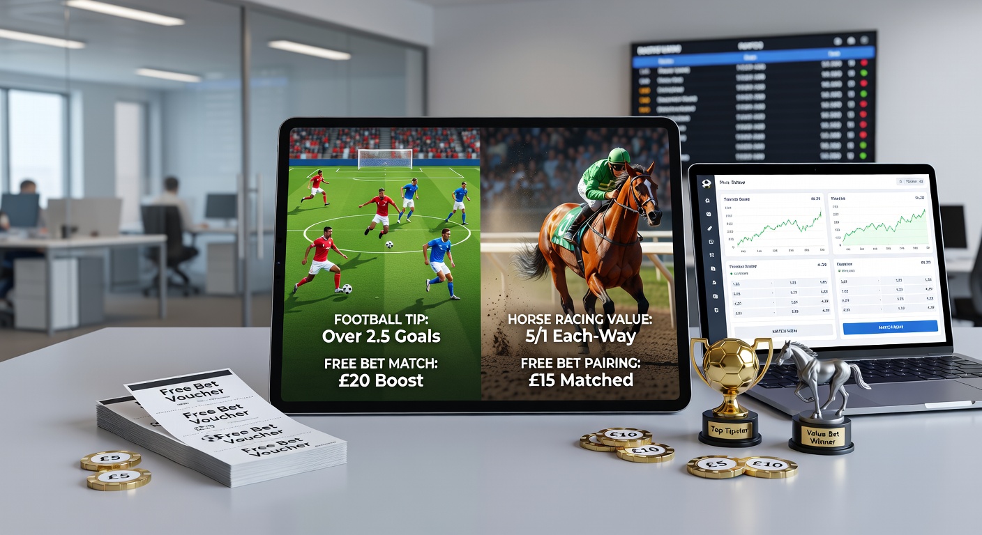 Split image of a bustling football stadium and a horse racing finish line, illustrating matched betting opportunities