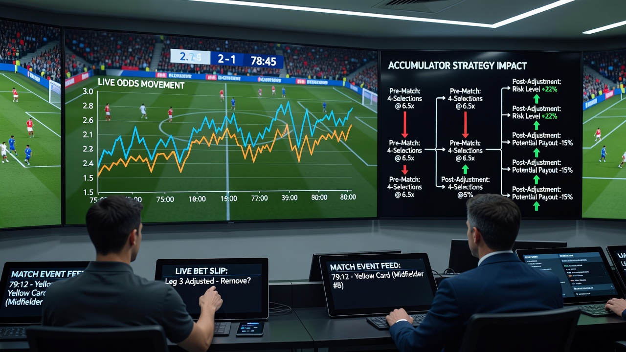 Accumulator betting slip on a mobile device displaying live soccer match updates and odds changes