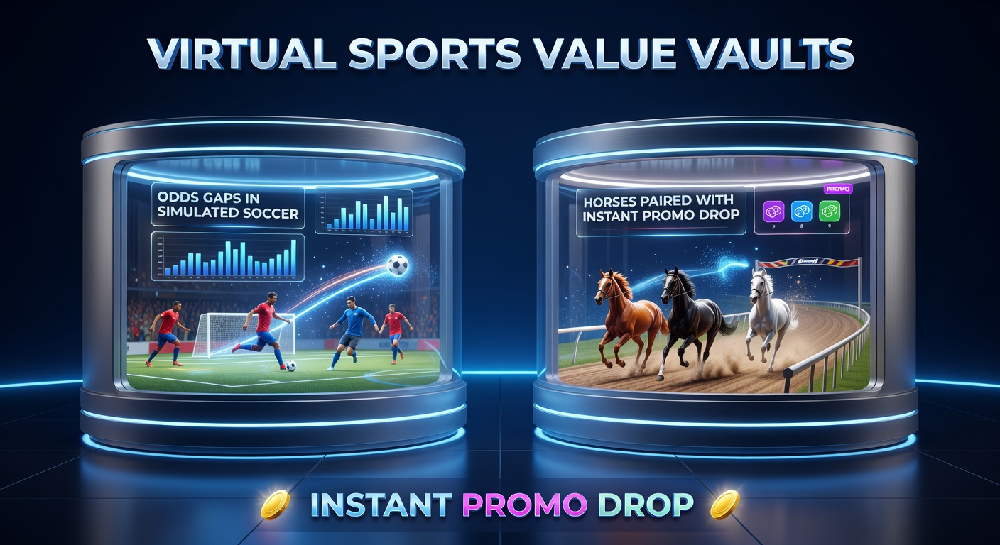 Close-up of virtual horse racing odds comparison table displaying gaps between bookmakers, overlaid with promo drop notifications for free bets